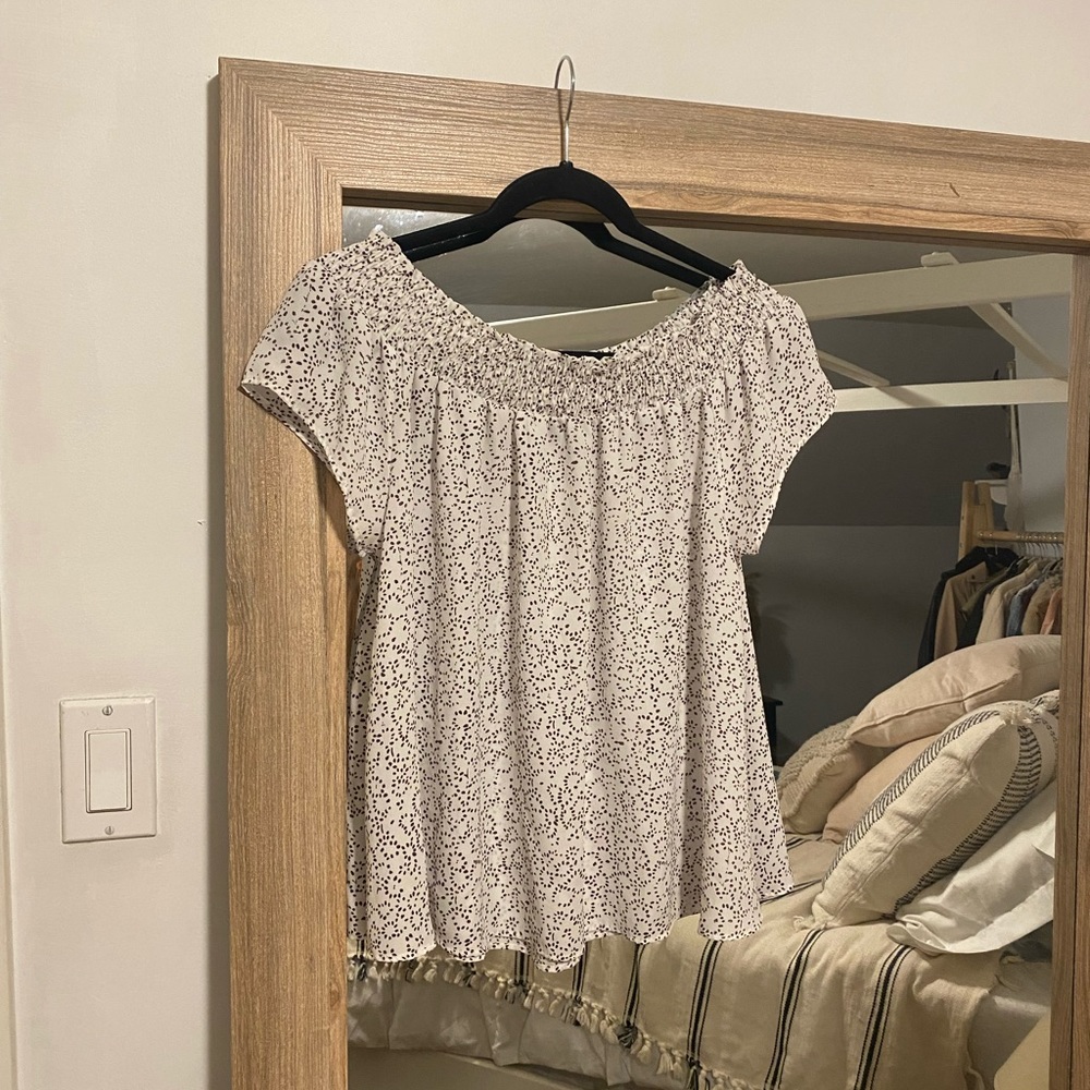 Dynamite off the shoulder (purple and white print) top - SIZE SMALL